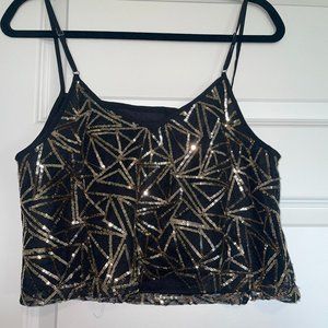ARK & CO Black and Gold Sequin Crop Top NWT Size M